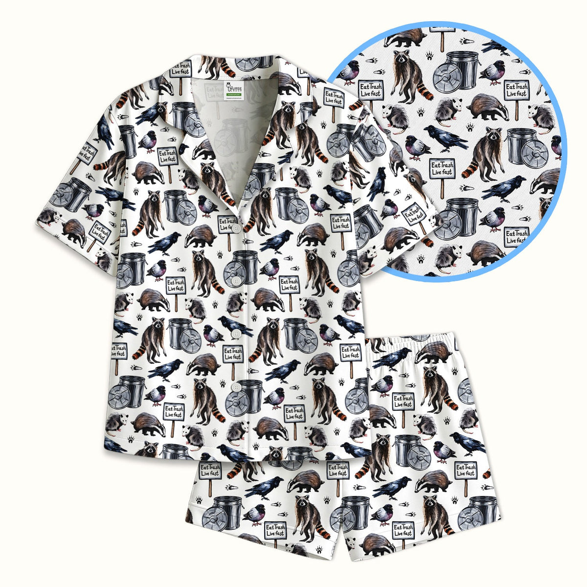 Raccoon Opossum Eat Trash Pajama Set