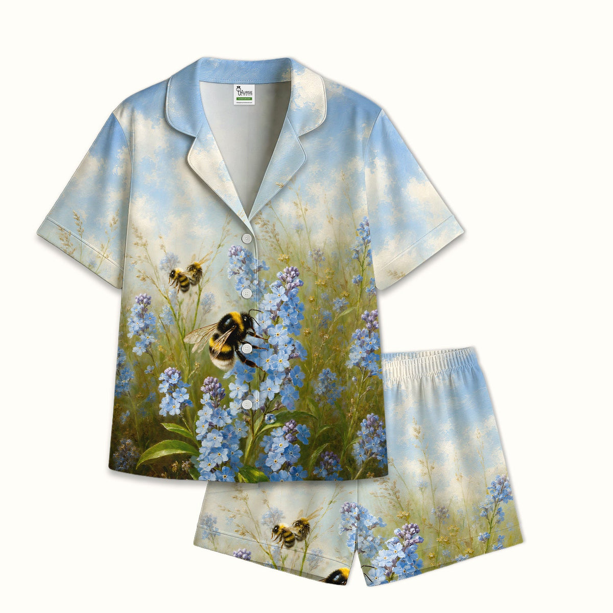 Whimsical Bumblebee Blue Blossom Pajama Set