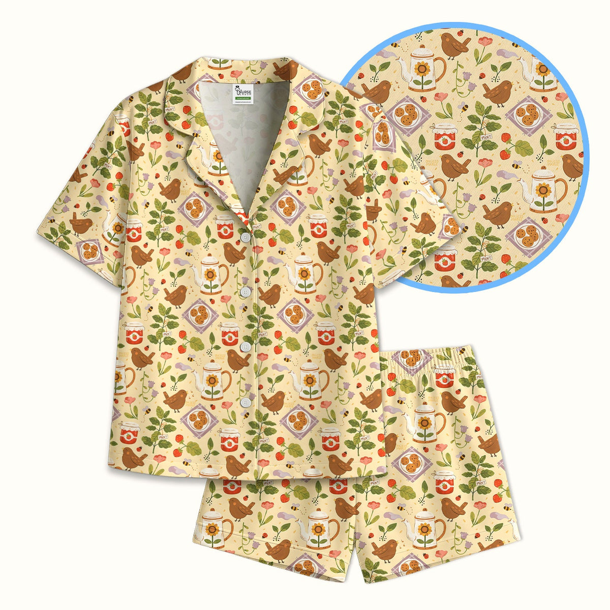 Garden Tea Bird Strawberry Pajama Set
