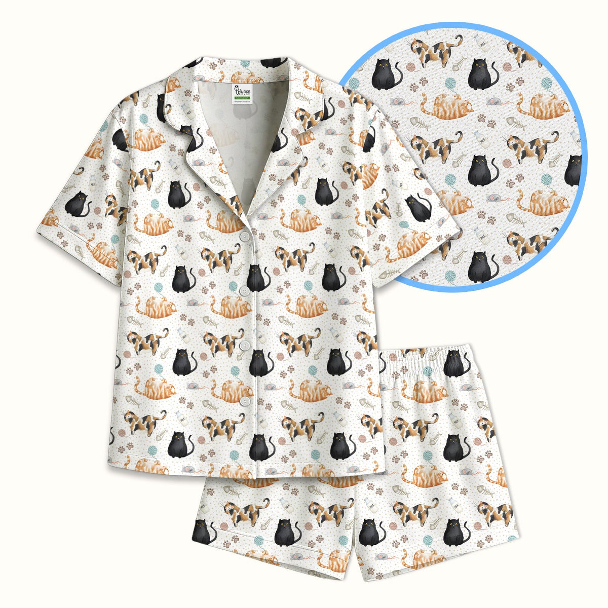 Cat Yarn Paw Nurse Pajama Set