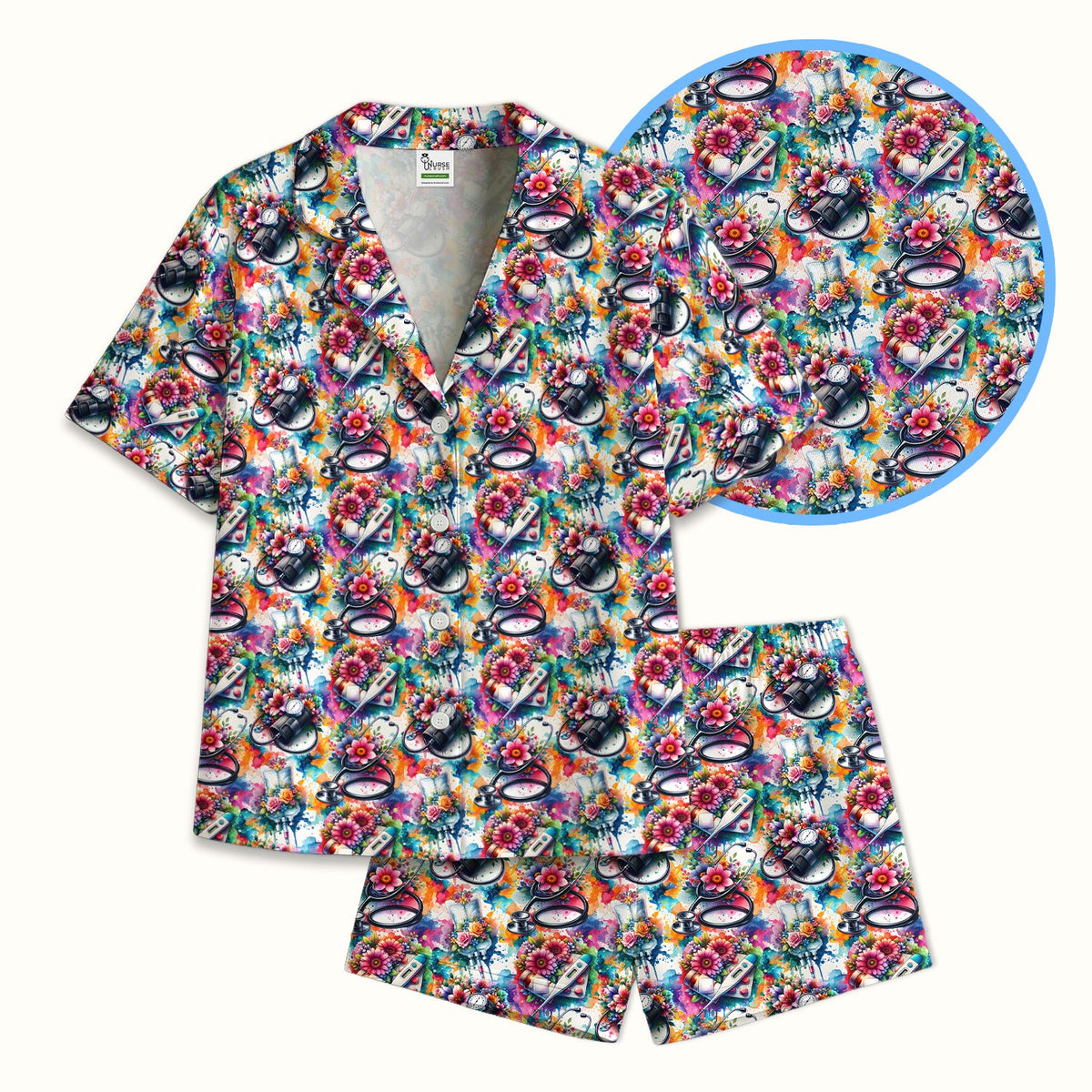 Colorful Medical Tools Floral Pajama Set
