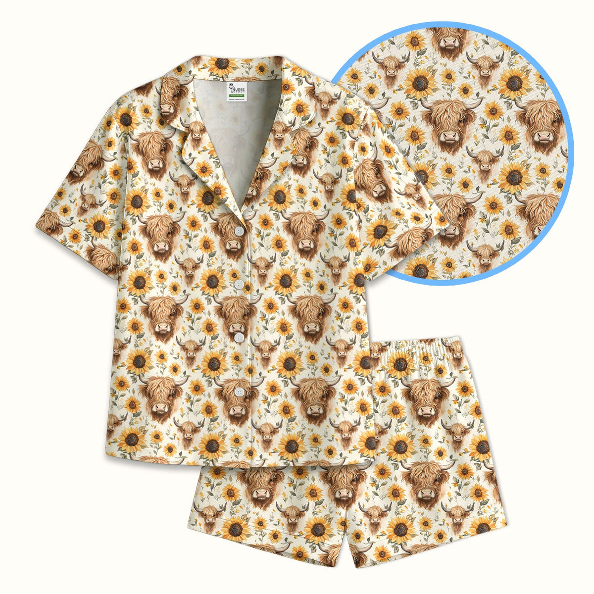 Highland Cow Sunflower Pajama Set For Nurse
