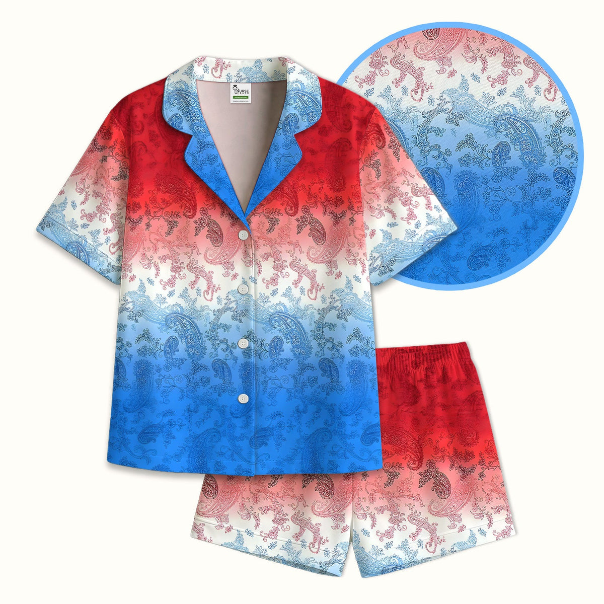 Red Blue Paisley Ombre Pajama Set