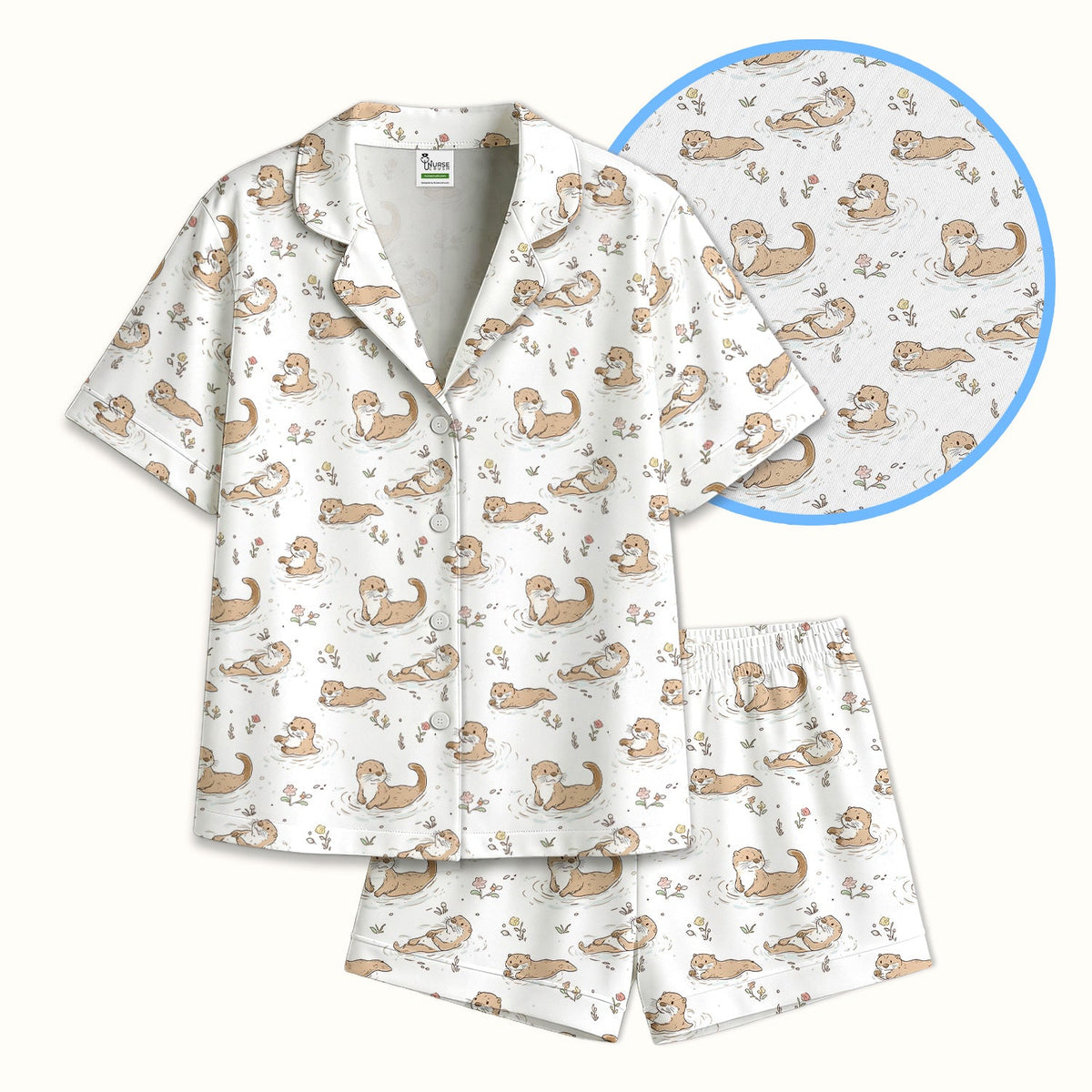 Otter Swimming Floating Water Nurse Pajama Set