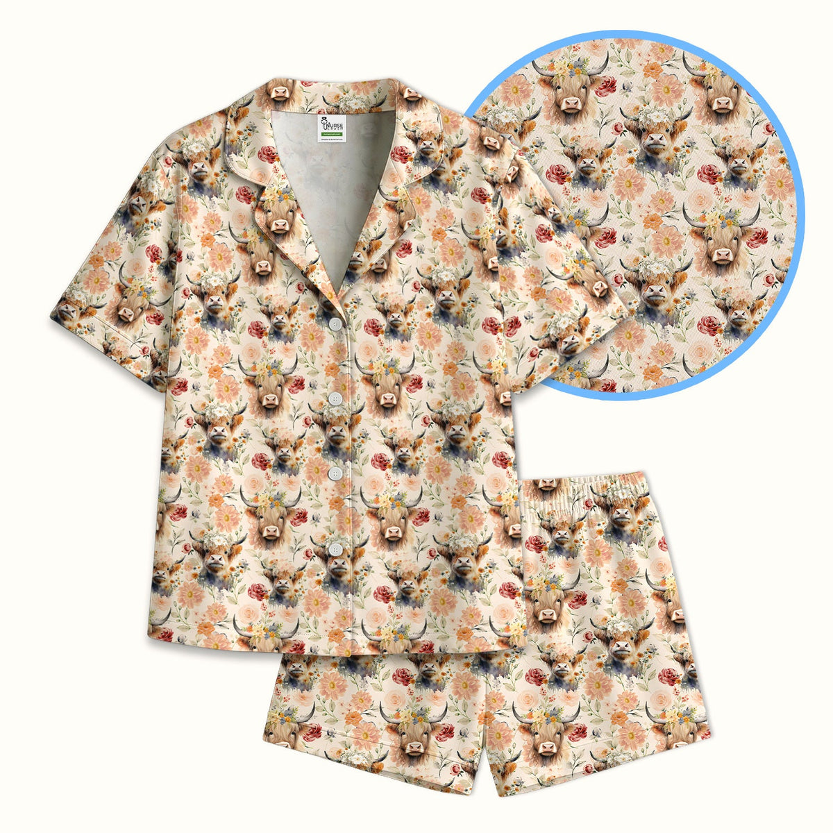 Highland Cow Floral Pajama Set