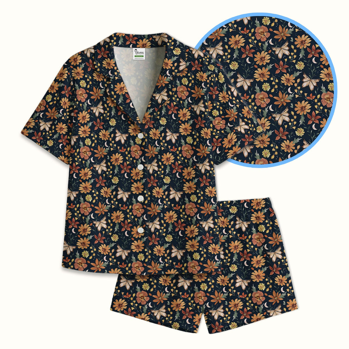Autumn Floral Butterfly Moon Nurse Pajama Set