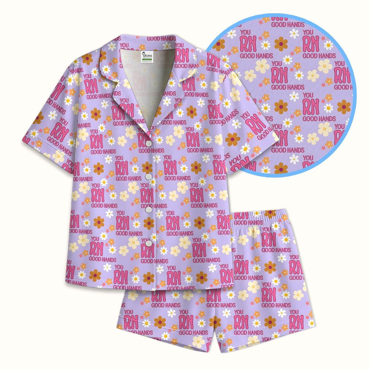 You RN Good Hands Floral Daisy Pajama Set