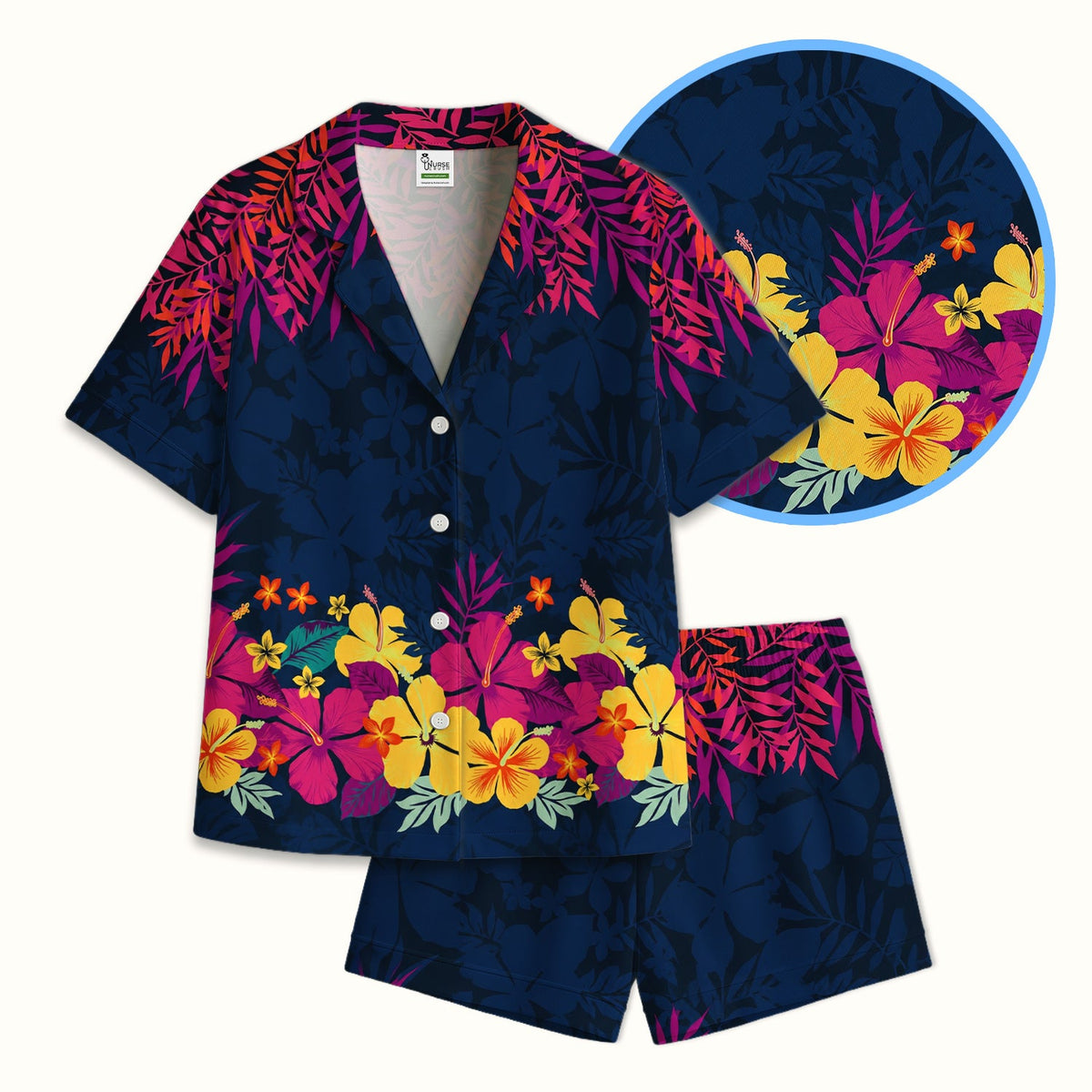 Tropical Hibiscus Palm Leaf Pajama Set