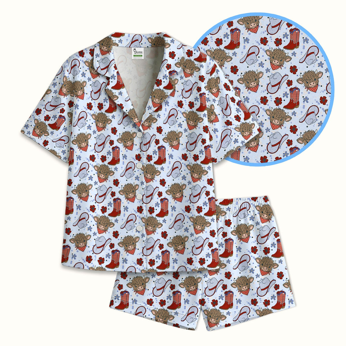Highland Cow Cowboy Boots Pajama Set