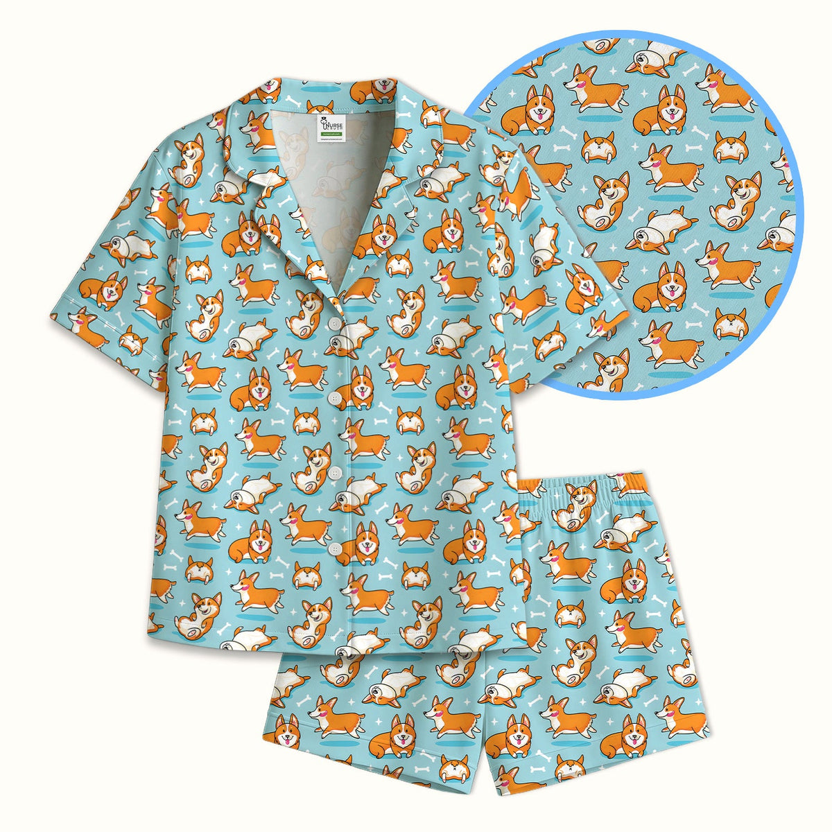 Corgi Dog Rolling Bone Pajama Set
