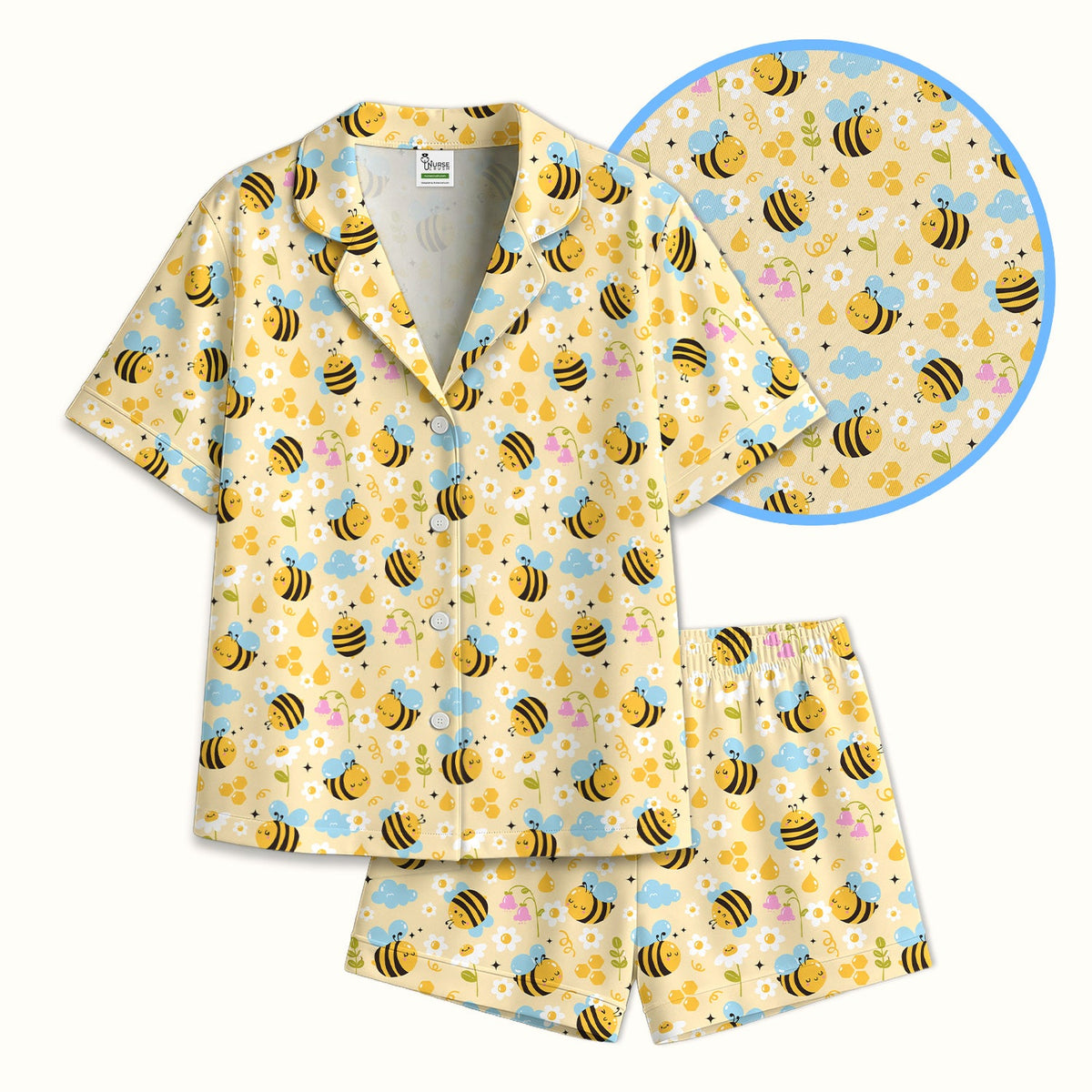 Honey Bee Flower Cloud Pajama Set For Nurse