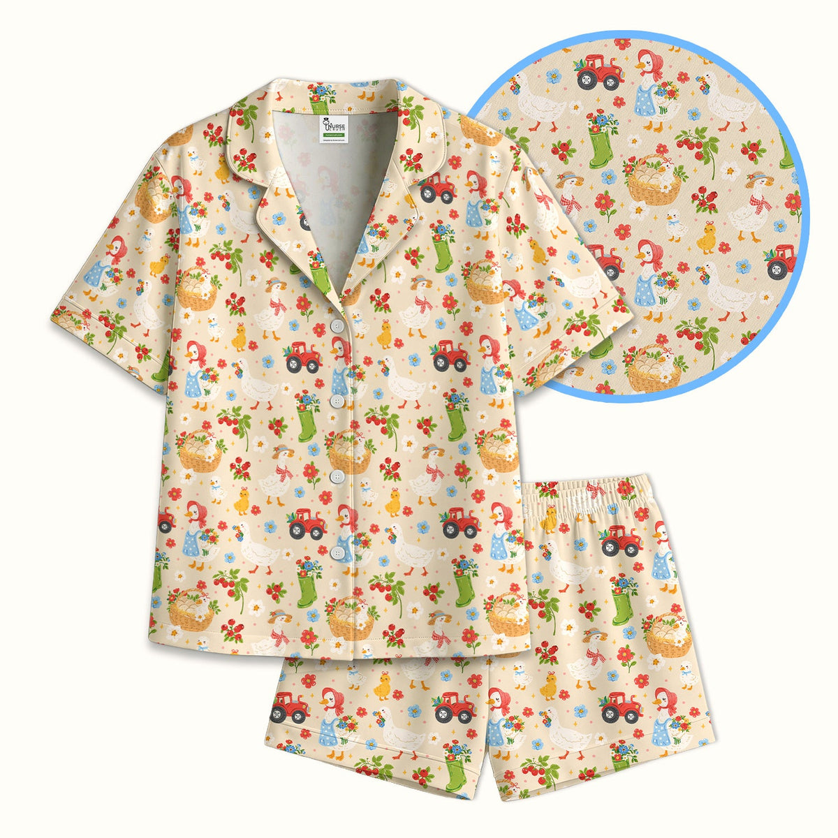 Farm Duck Chicken Tractor Flower Basket Pajama Set