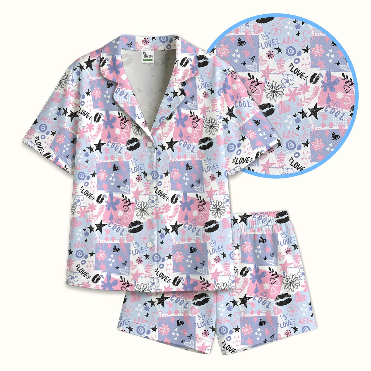 Love Hearts Doodle Pajama Set