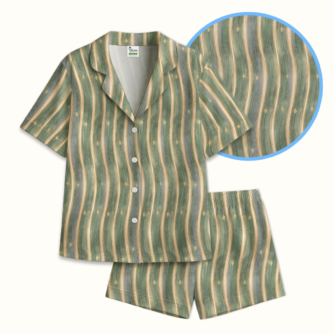 Nurse Green Vertical Stripe Floral Pajama Set