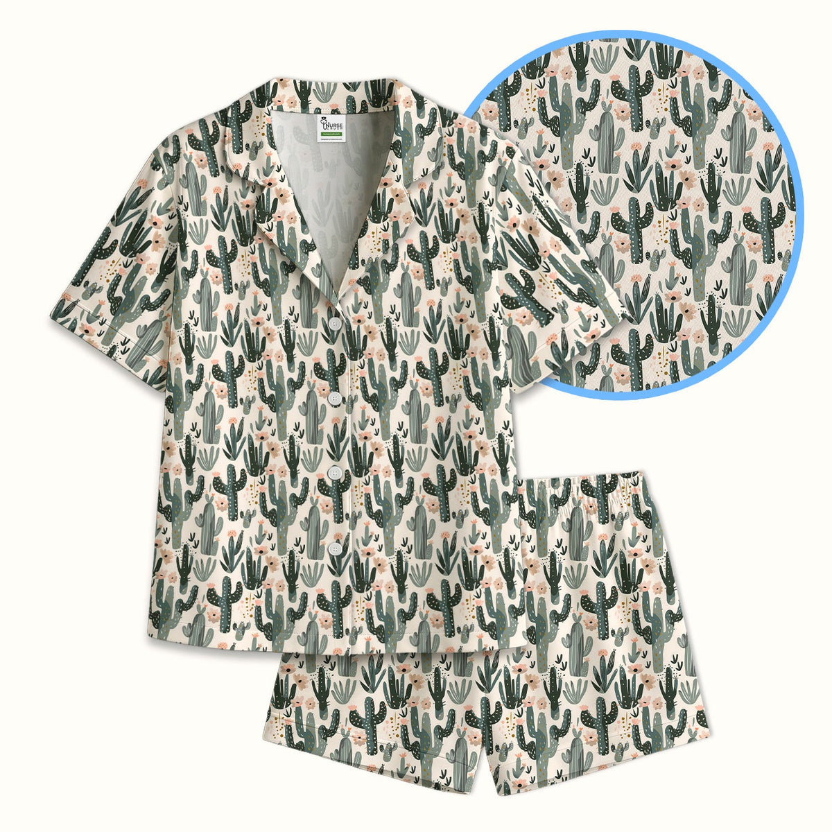 Green Cactus Desert Blossom Pajama Set