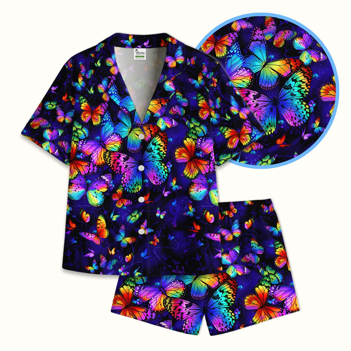 Vibrant Rainbow Butterfly Galaxy Pajama Set