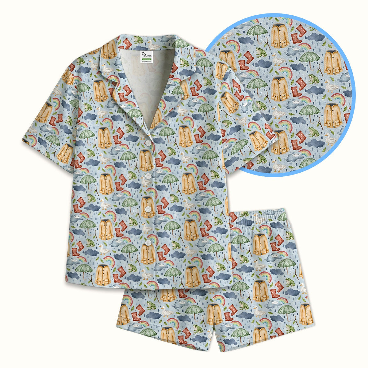 Rainy Day Ducks & Frog Nurse Pajama Set