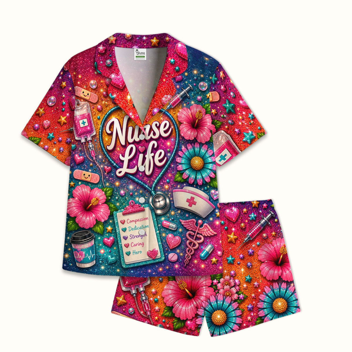 Colorful Nurse Life Heart Pajama Set