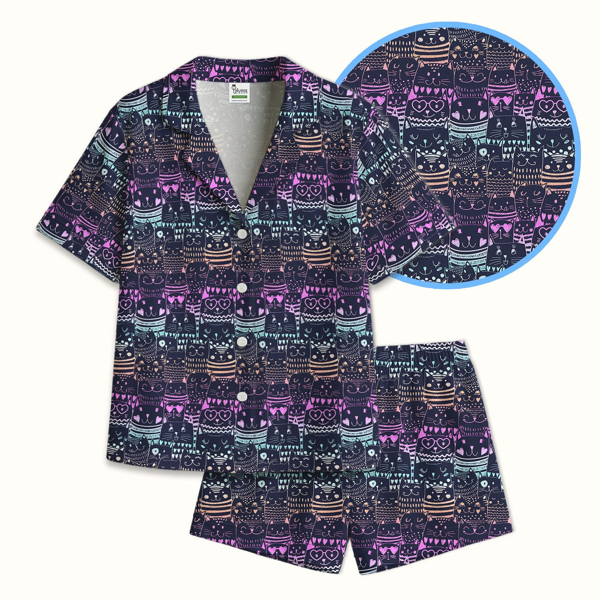 Neon Cat Faces Pajama Set
