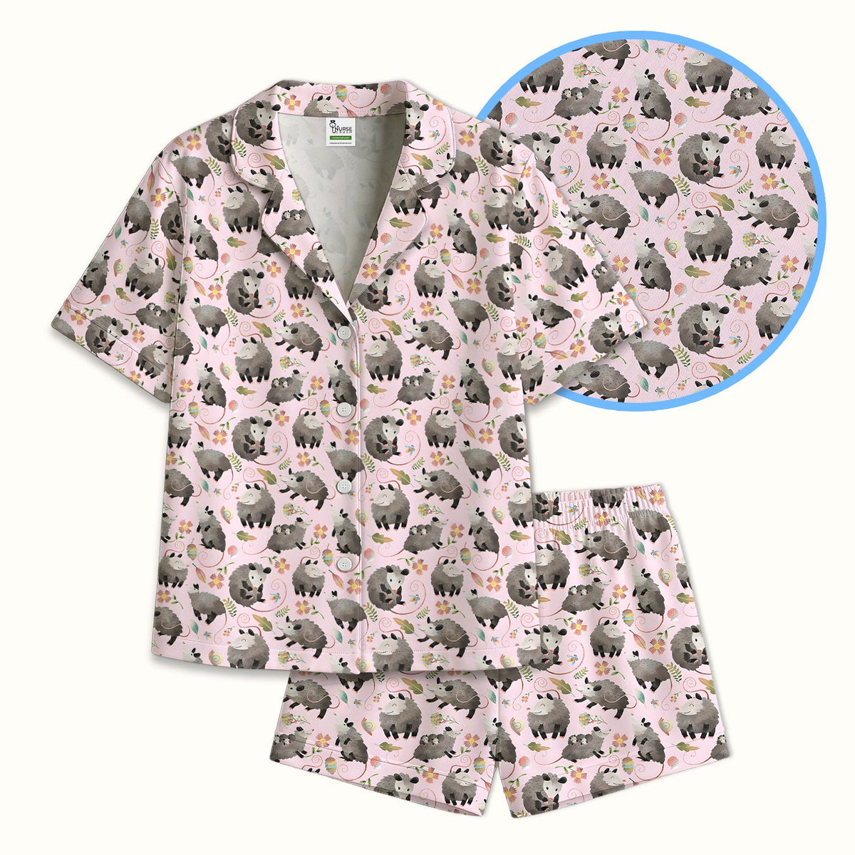 Opossum Playing Flower Garden Pajama Set