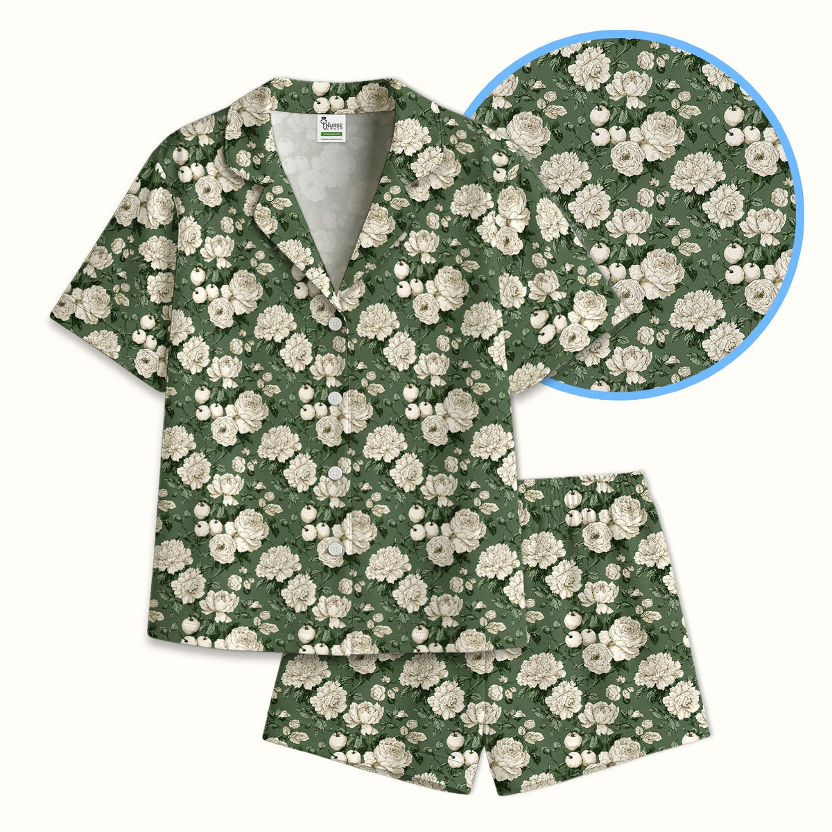 Elegant White Rose Garden Pajama Set