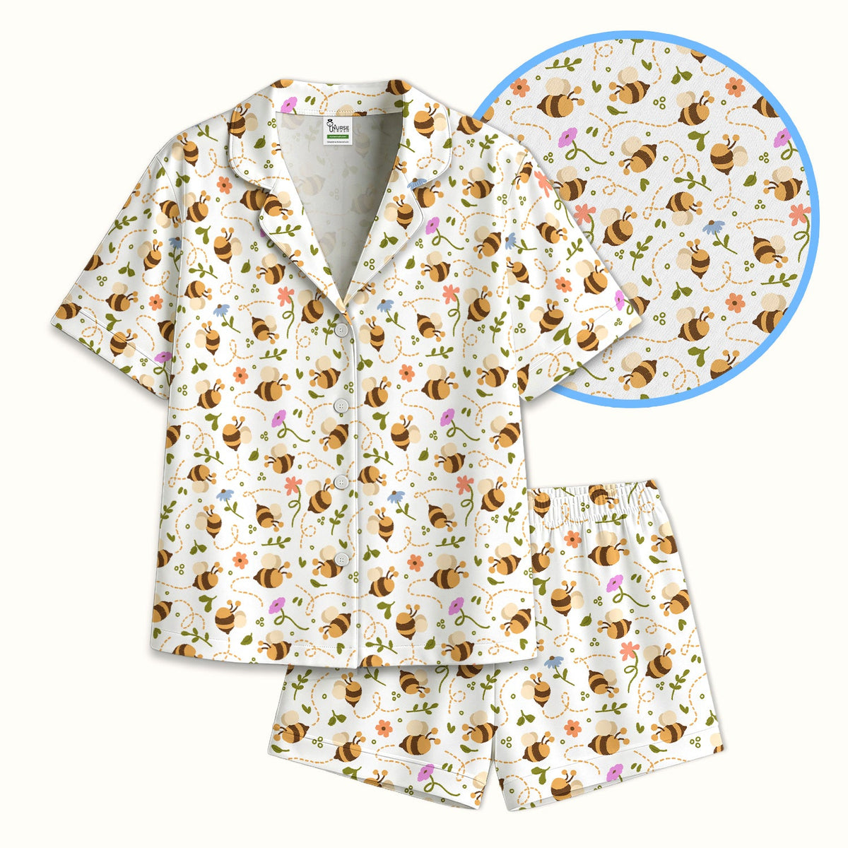 Bee Flying Floral Trail Garden Pajama Set