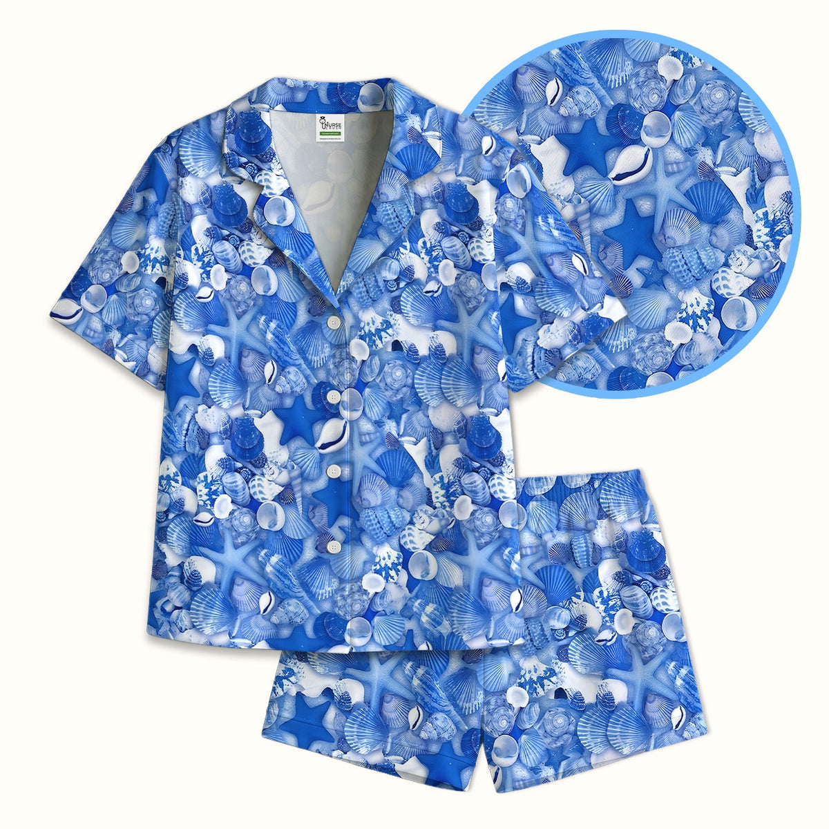 Blue Seashell Starfish Ocean Nurse Pajama Set