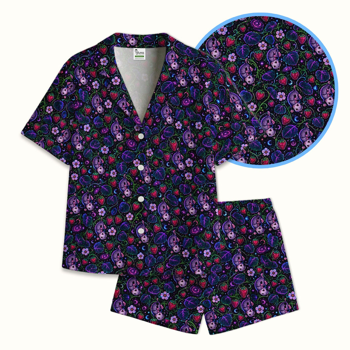 Galaxy Strawberry Opossum Pajama Set