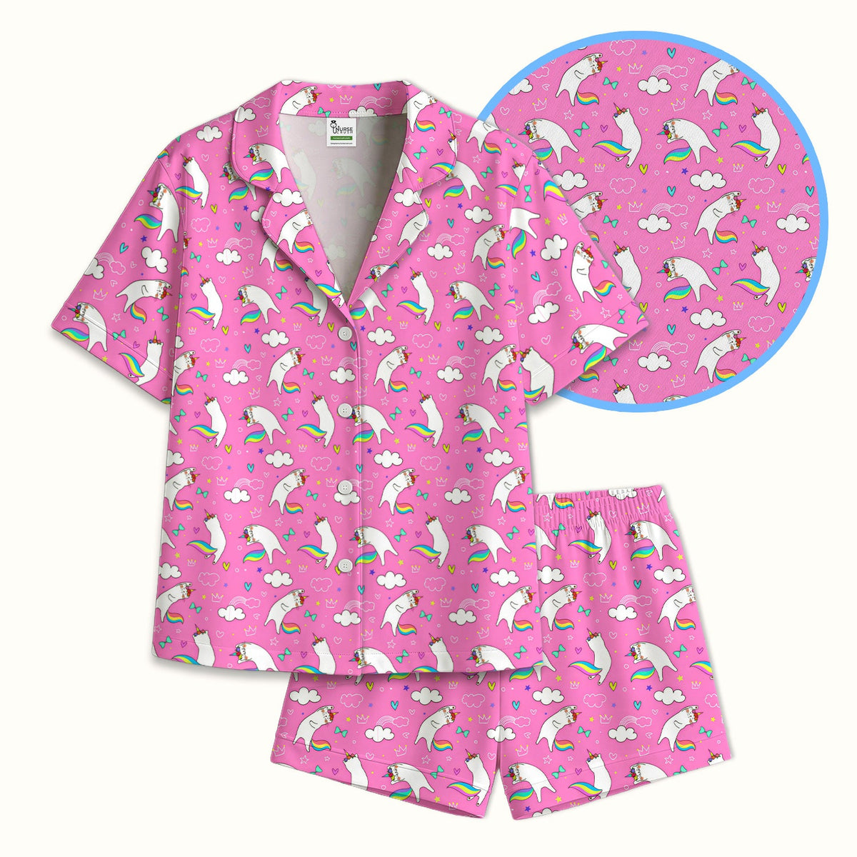 Unicorn Cat Rainbow Tail Clouds Pajama Set