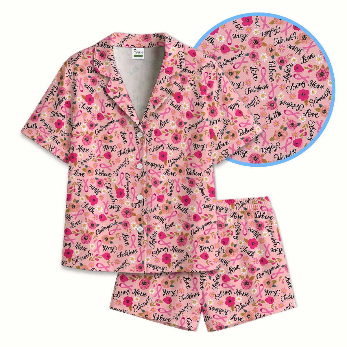 Breast Cancer Oncology Floral Nurse Pajama Set