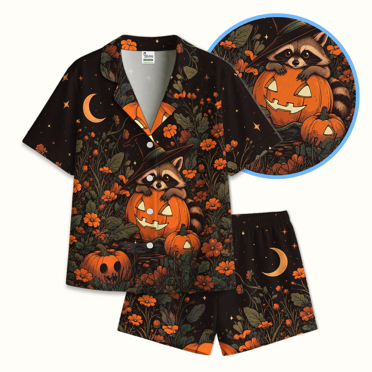 Spooky Raccoon Print Pajama Set