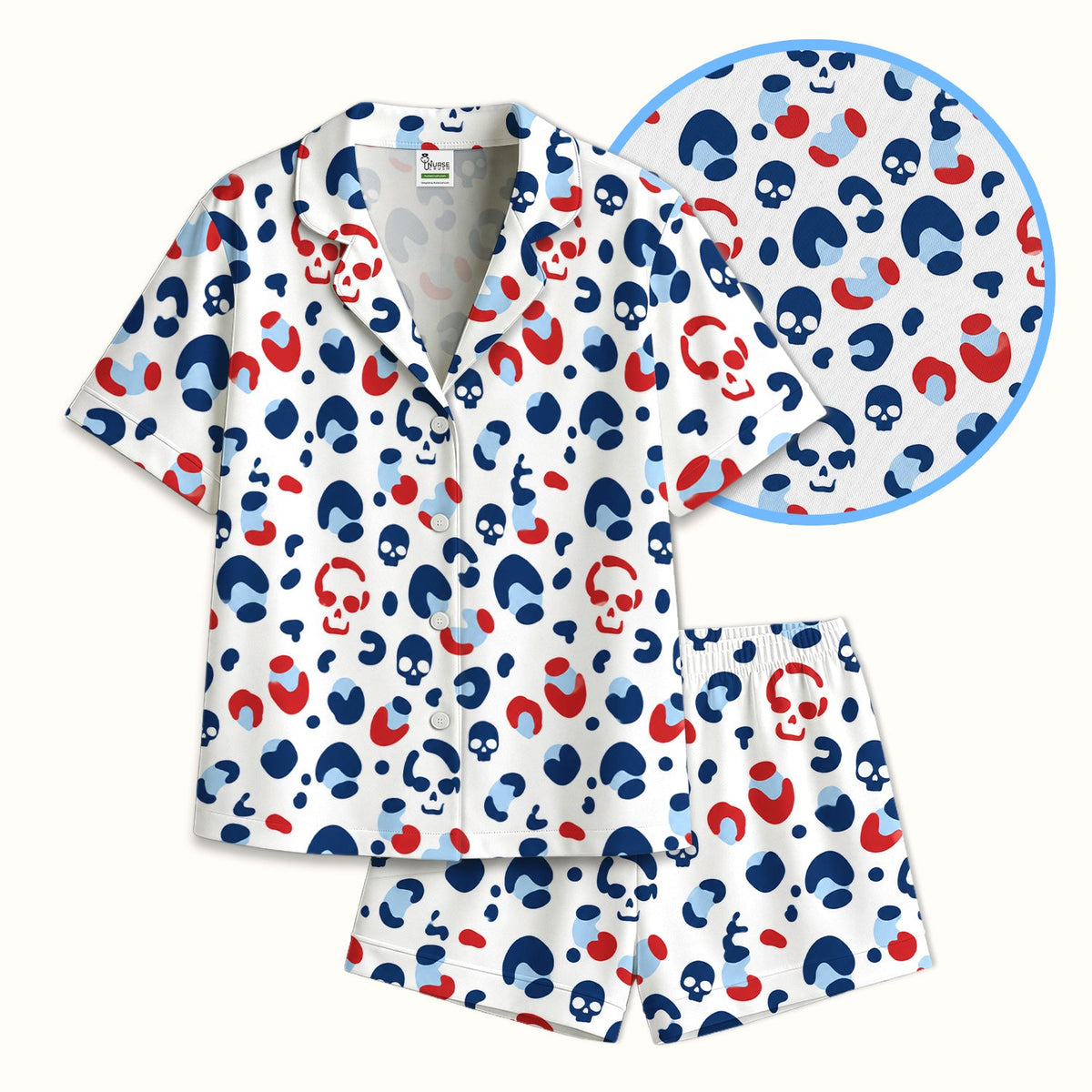 Red Blue Skull Leopard Pajama Set