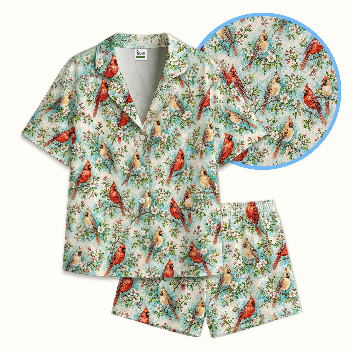 Cardinal Blossom Branch Nurse Pajama Set