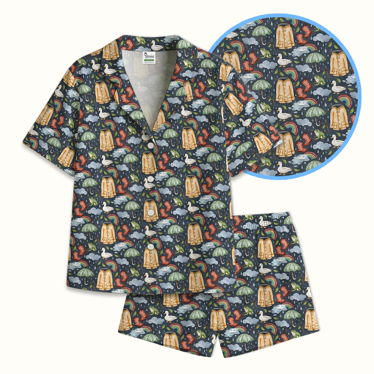 Rainy Day Ducks & Frog Nurse Pajama Set
