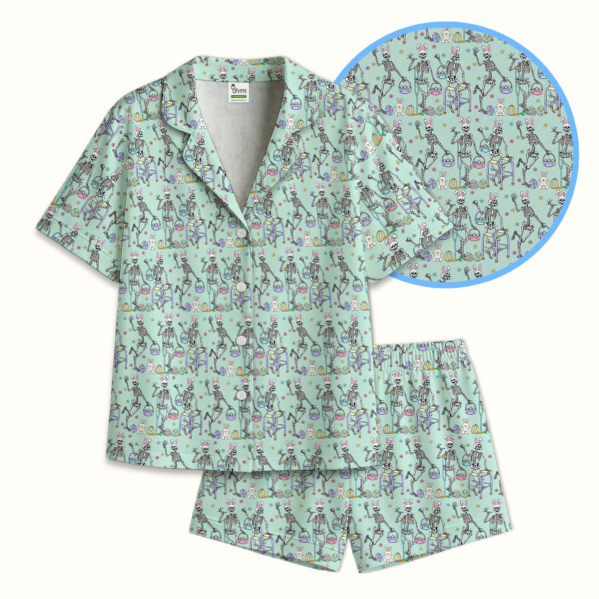 Fun Skeleton Bunny Pajama Set - Easter Gift For Nurse