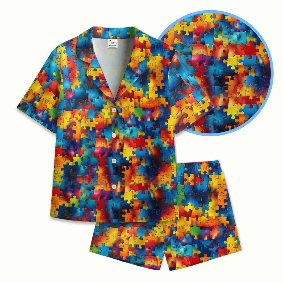 Rainbow Puzzle Piece Nurse Pajama Set