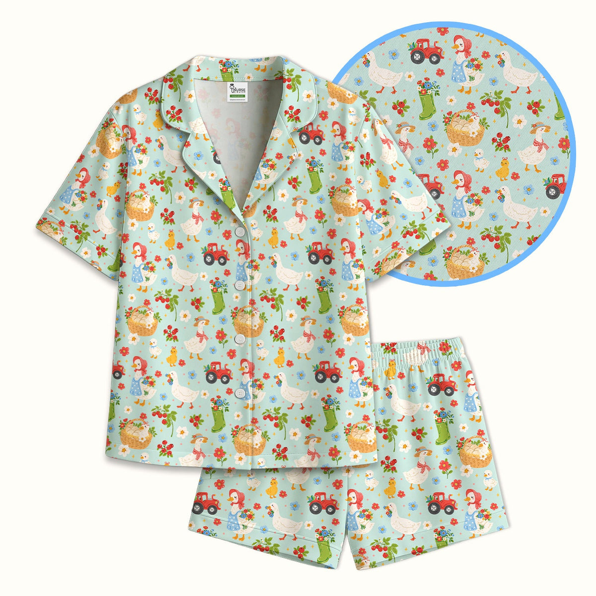 Farm Duck Chicken Tractor Flower Basket Pajama Set