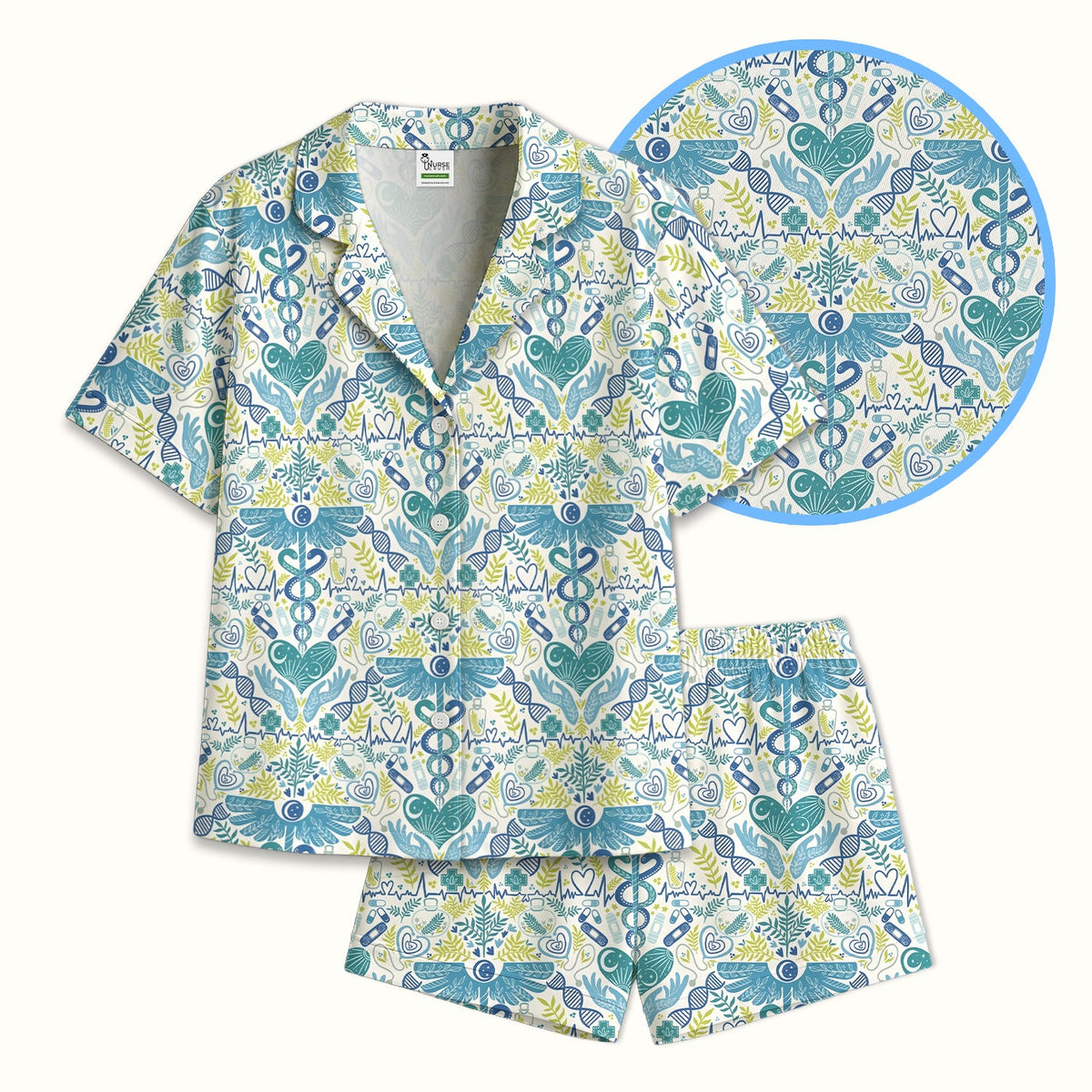 Botanical Caduceus Heart Nurse Pajama Set