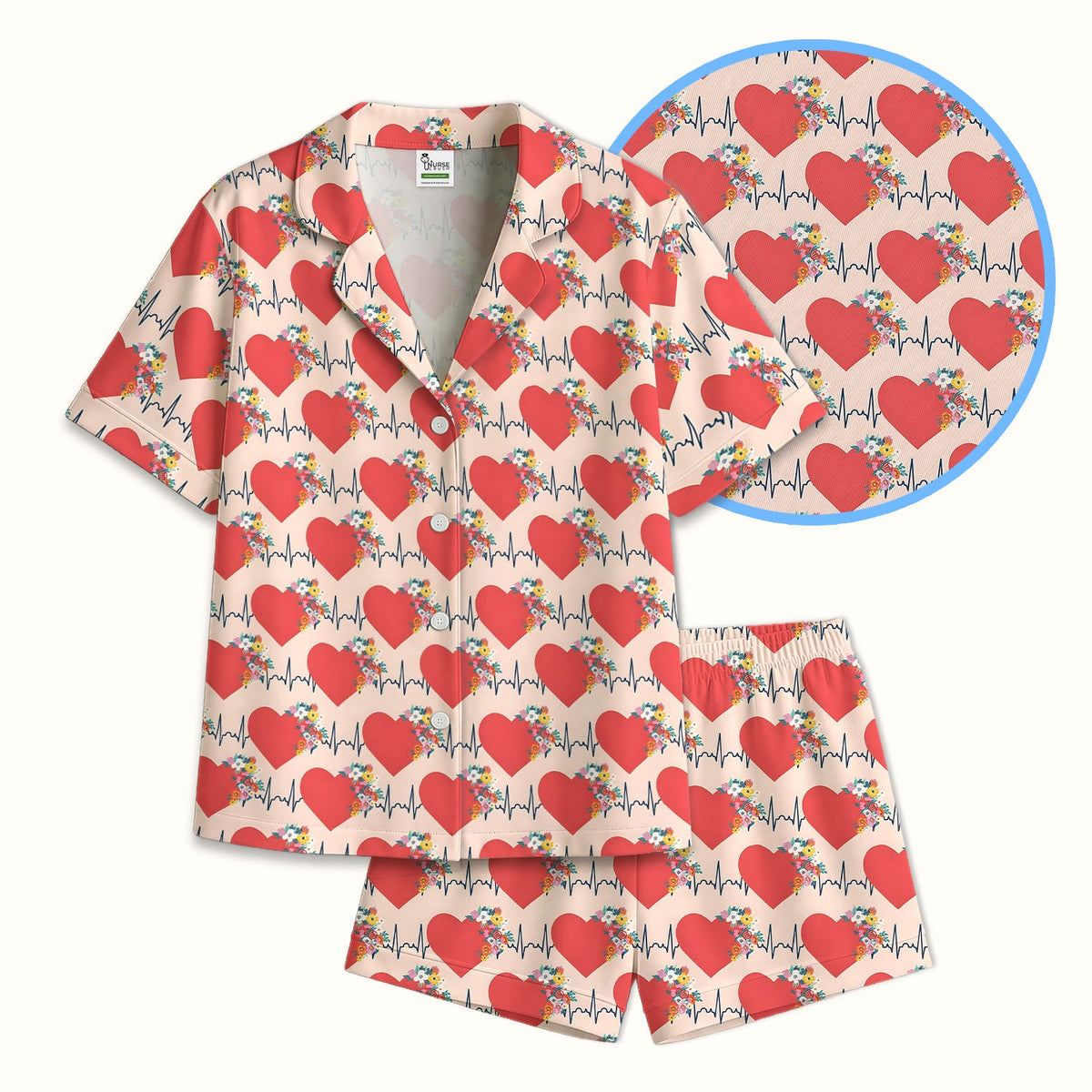 Heartbeat Floral Nurse Pajama Set