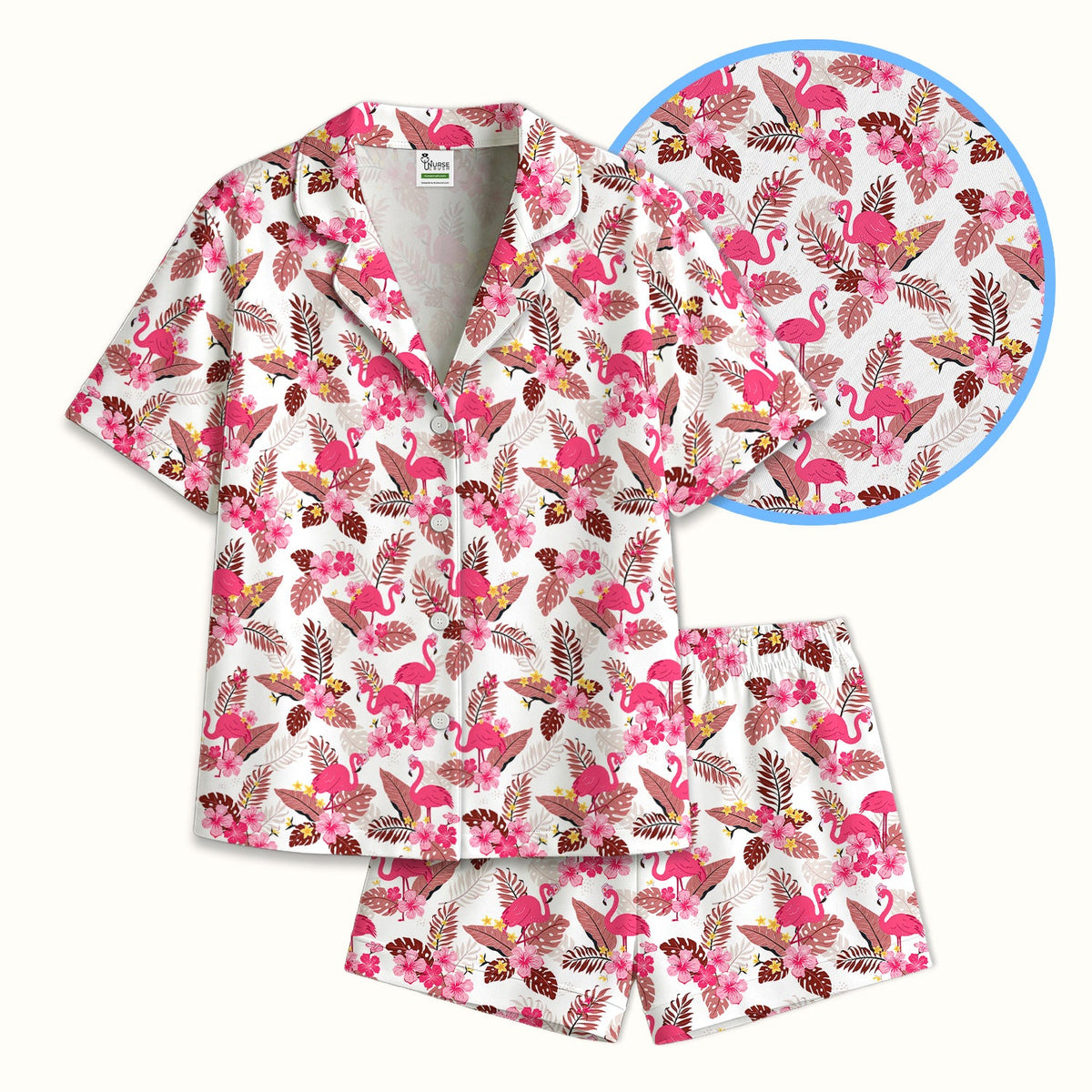 Pink Flamingo Tropical Floral Pajama Set