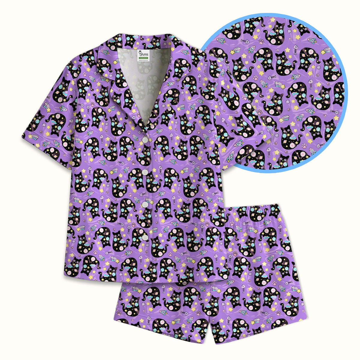 Galaxy Black Cat Space Pajama Set