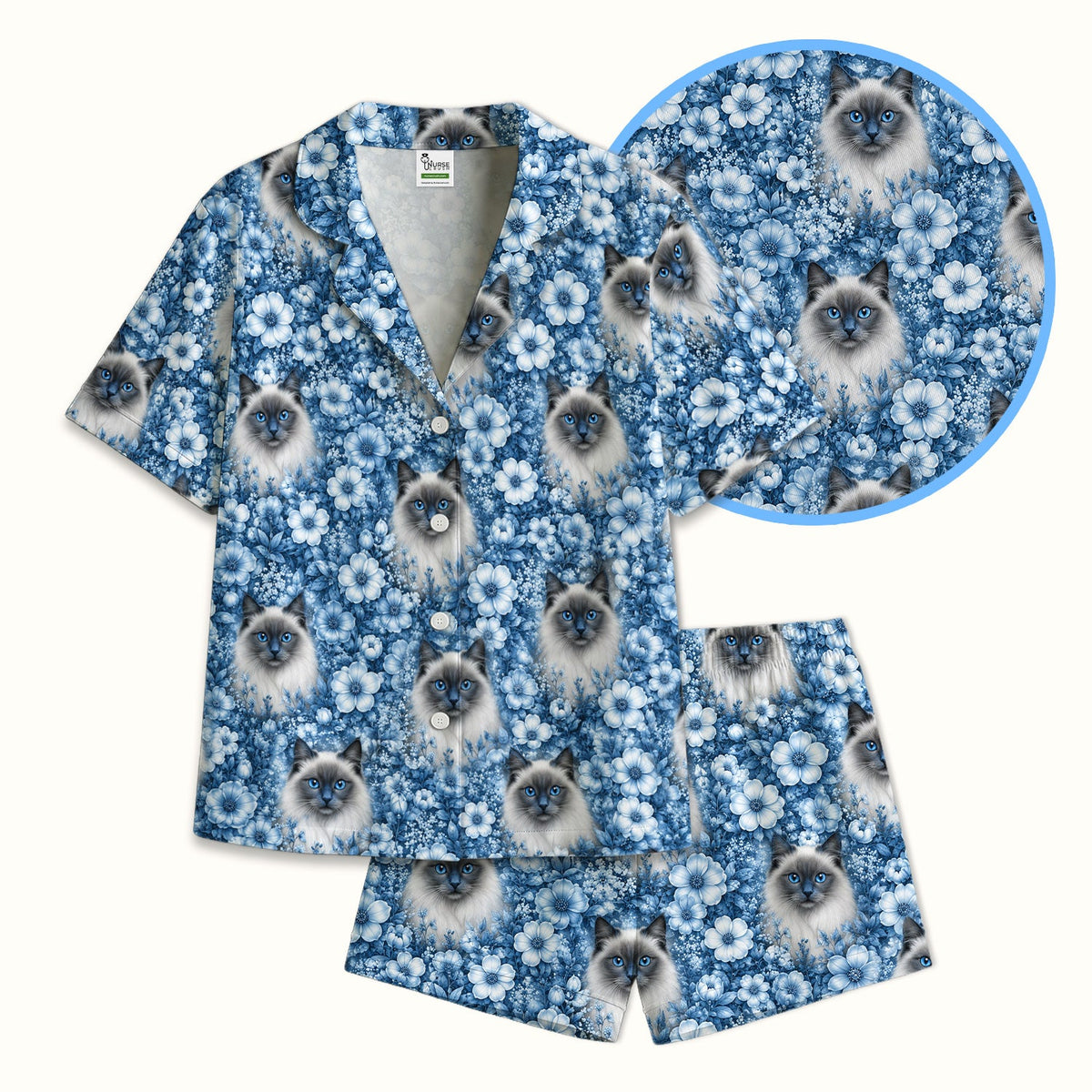 Blue Floral Ragdoll Cat Nurse Pajama Set