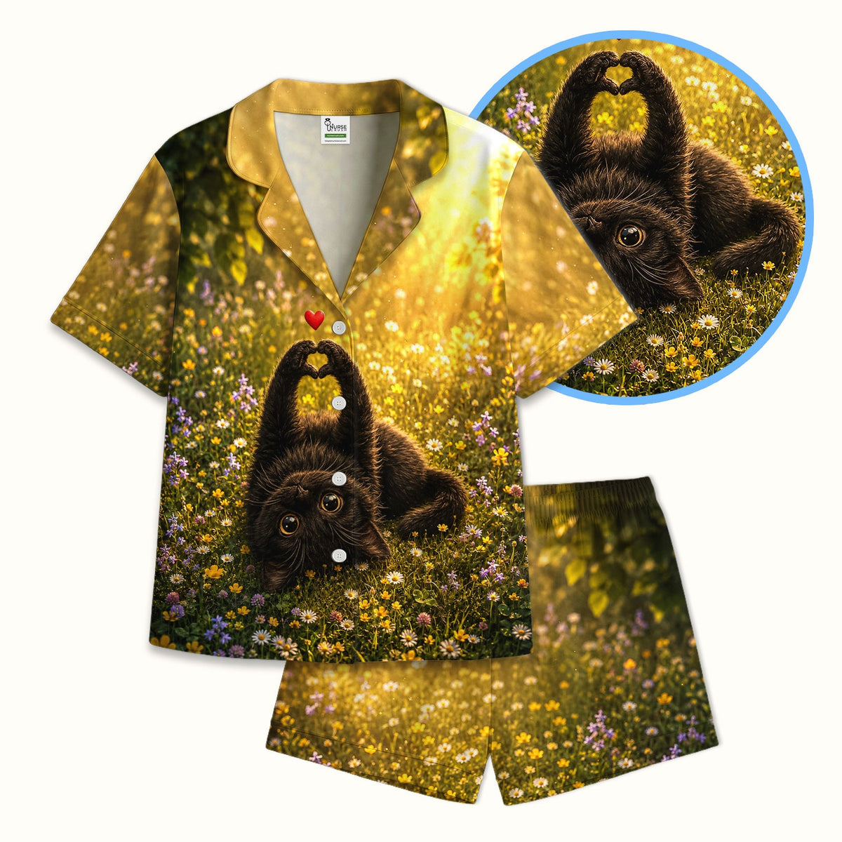 Upside Down Black Cat Meadow Pajama Set