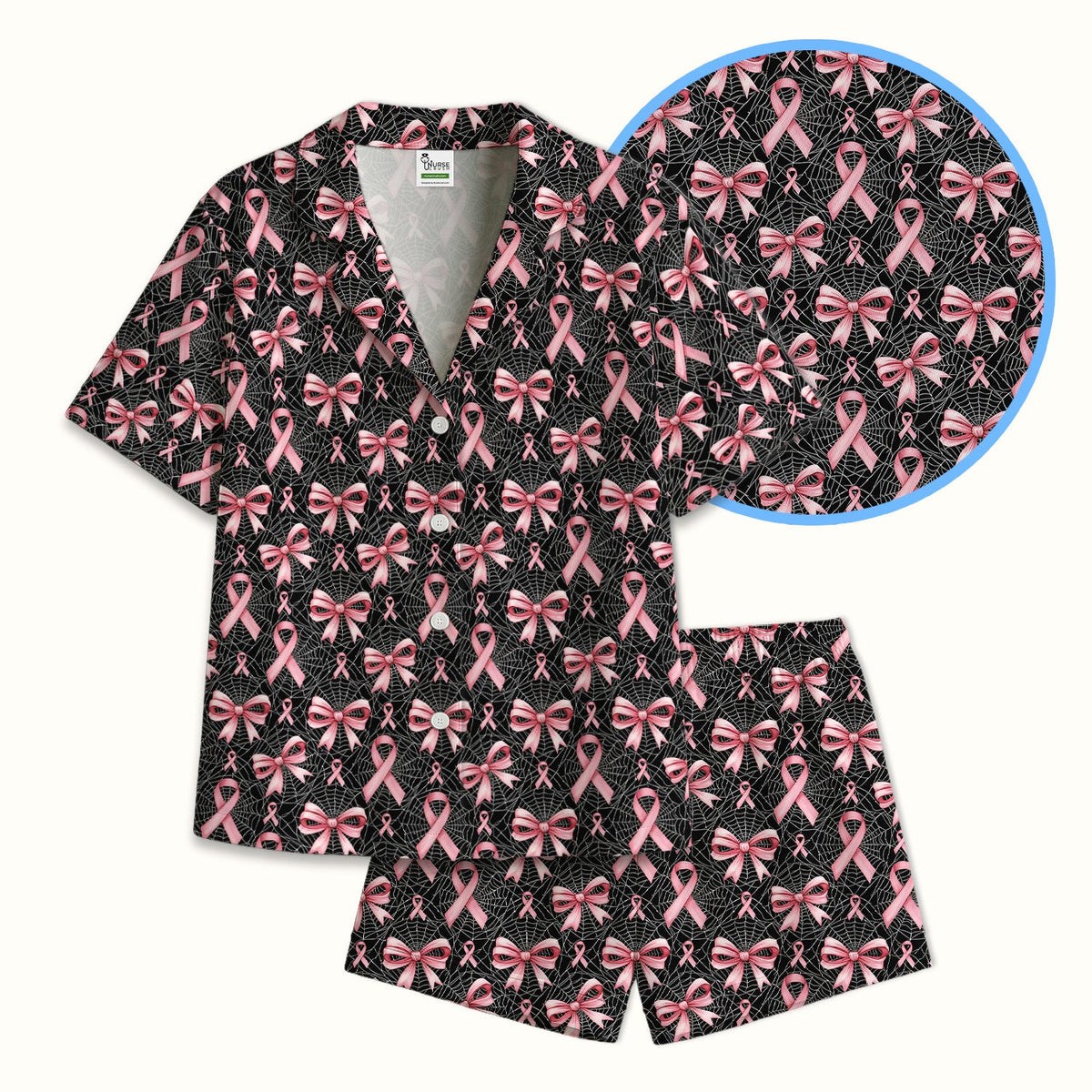 Pink Ribbon Pattern Pajama Set