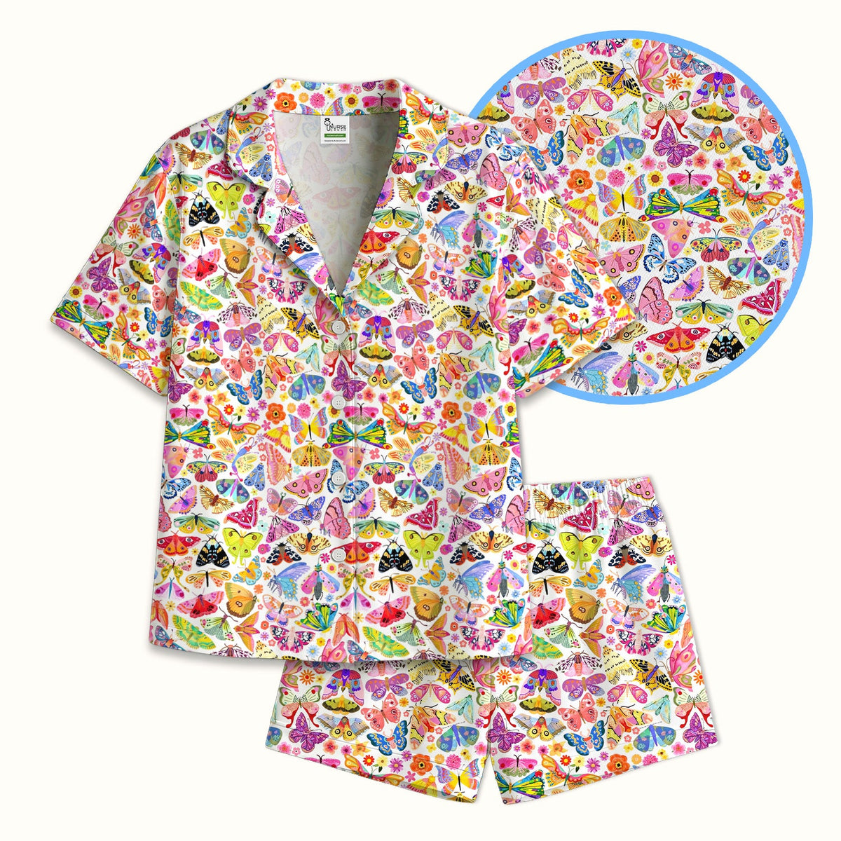 Cute Bright Butterfly Moth Floral Pajama Set