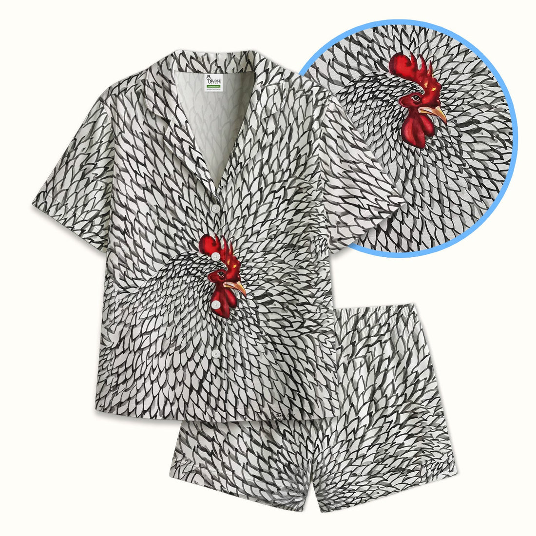 Watercolor Rooster Feather Pajama Set
