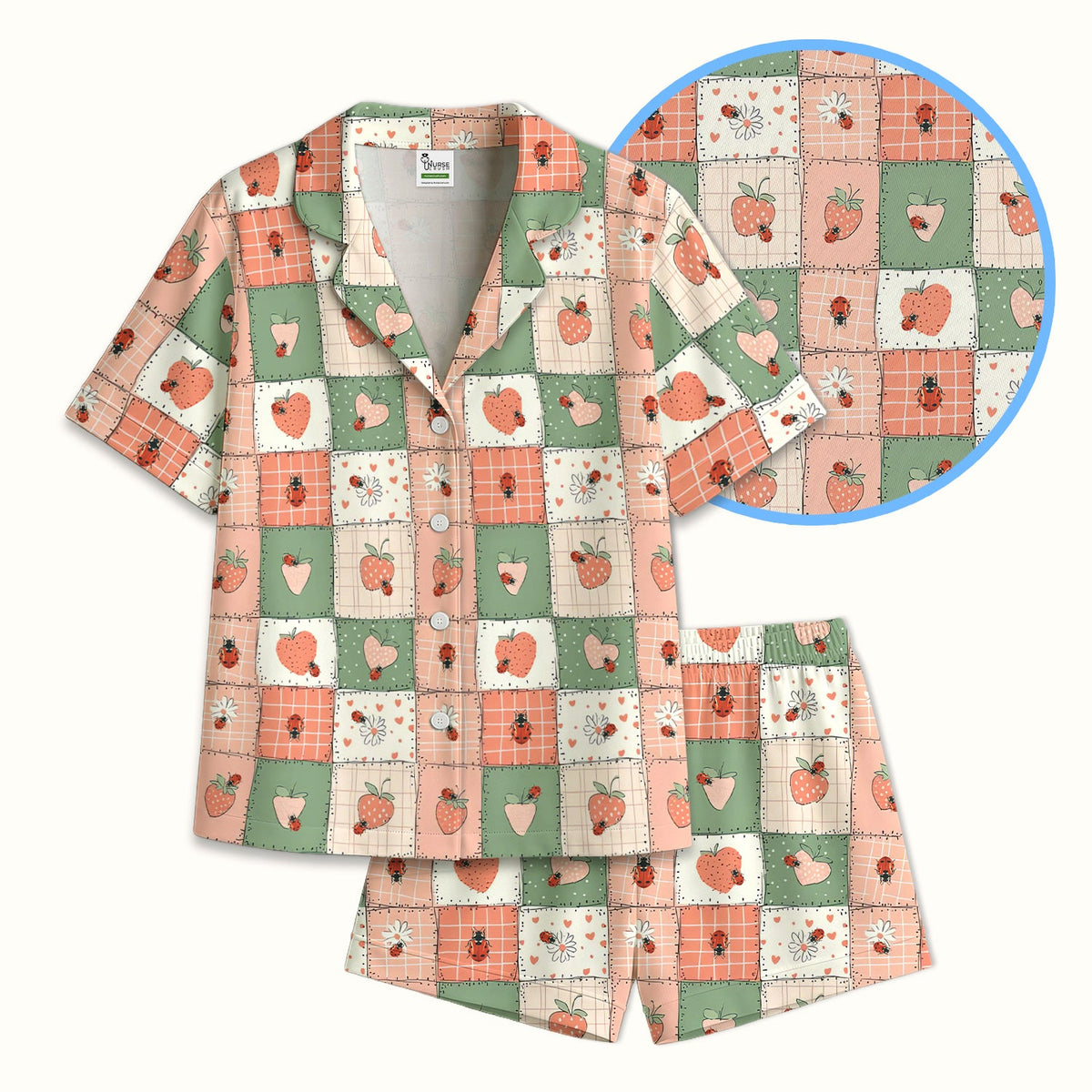 Strawberry Ladybug Patchwork Pajama Set
