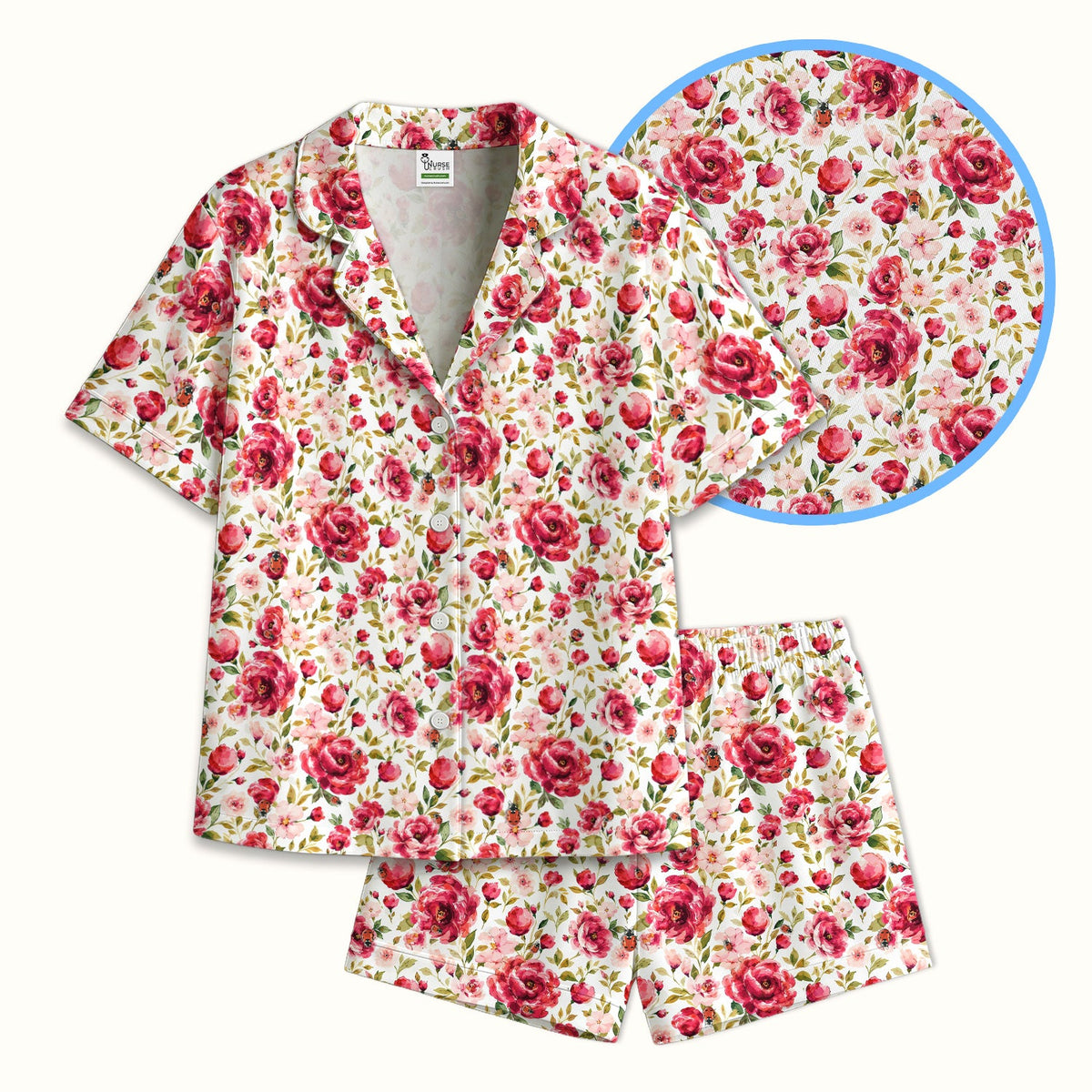 Pink Rose Ladybug Garden Pajama Set