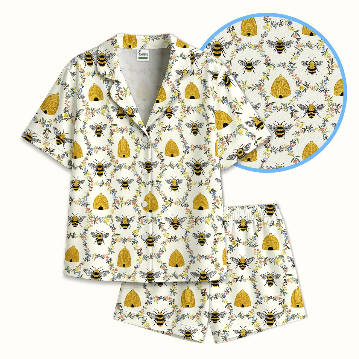 Honey Bee Beehive Floral Pajama Set For Nurse