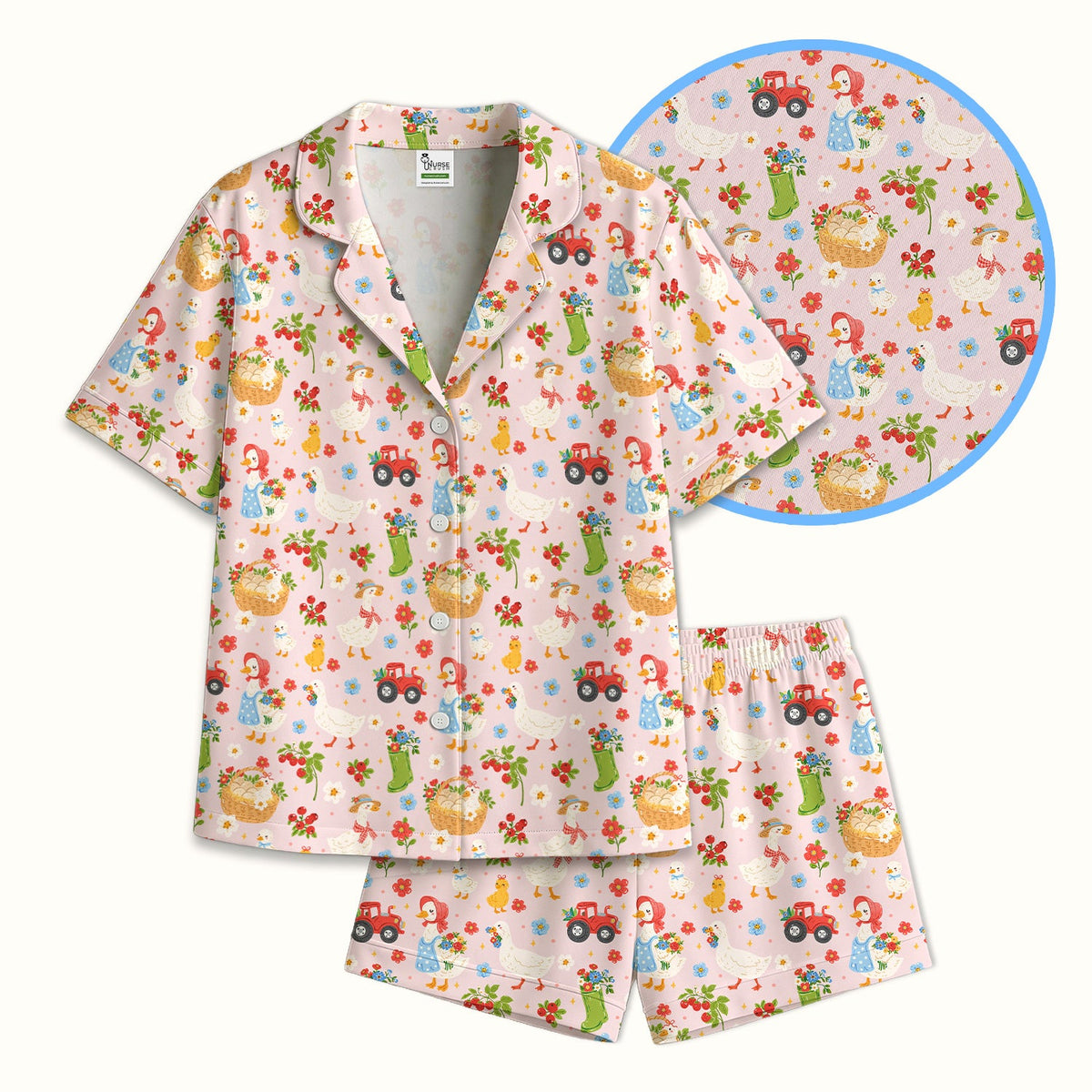Farm Duck Chicken Tractor Flower Basket Pajama Set